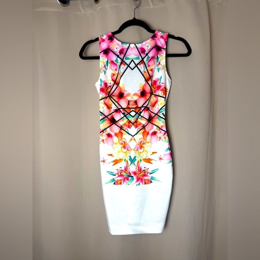 Flamingo Floral Sleeveless Dress - Pink and White